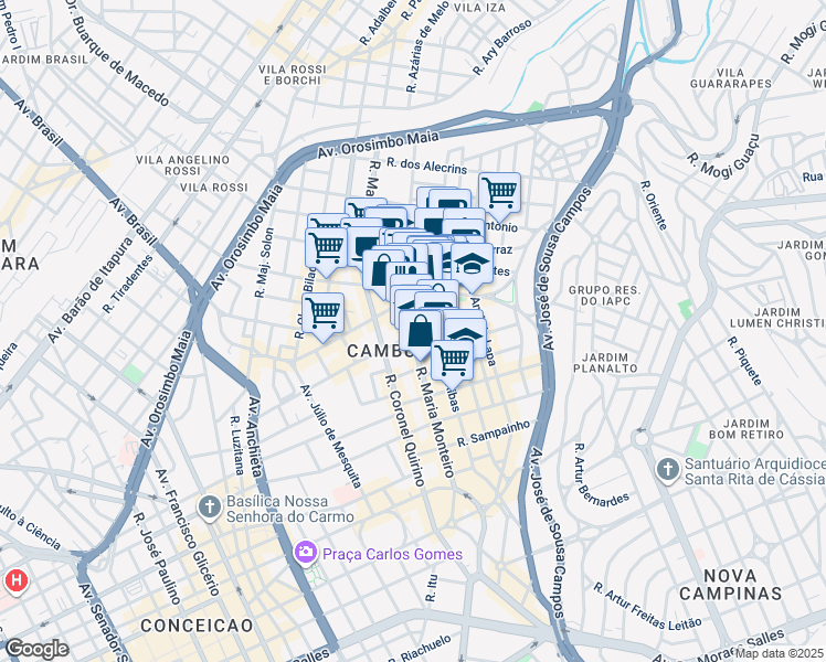 map of restaurants, bars, coffee shops, grocery stores, and more near 2 Rua Doutor Silvio Morães Sáles in Campinas