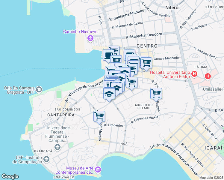 map of restaurants, bars, coffee shops, grocery stores, and more near 8 Rua Quinze de Novembro in Niterói