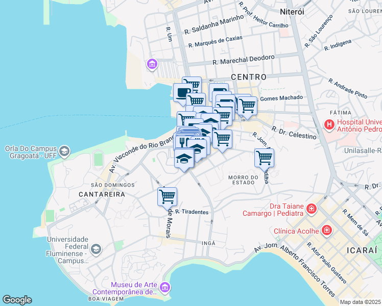 map of restaurants, bars, coffee shops, grocery stores, and more near 8 Rua Quinze de Novembro in Niterói