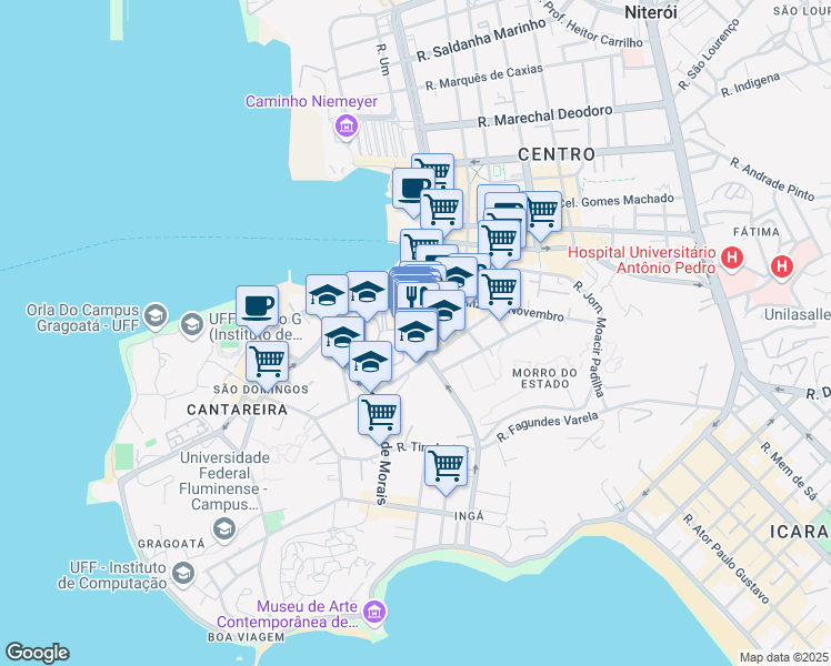 map of restaurants, bars, coffee shops, grocery stores, and more near 8 Rua Quinze de Novembro in Niterói