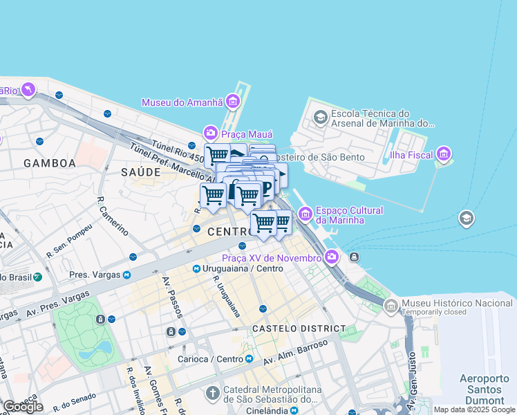 map of restaurants, bars, coffee shops, grocery stores, and more near 65 Rua Candelária in Rio de Janeiro