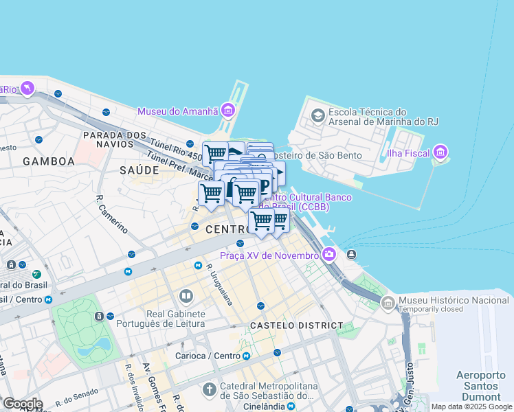 map of restaurants, bars, coffee shops, grocery stores, and more near 65 Rua Candelária in Rio de Janeiro