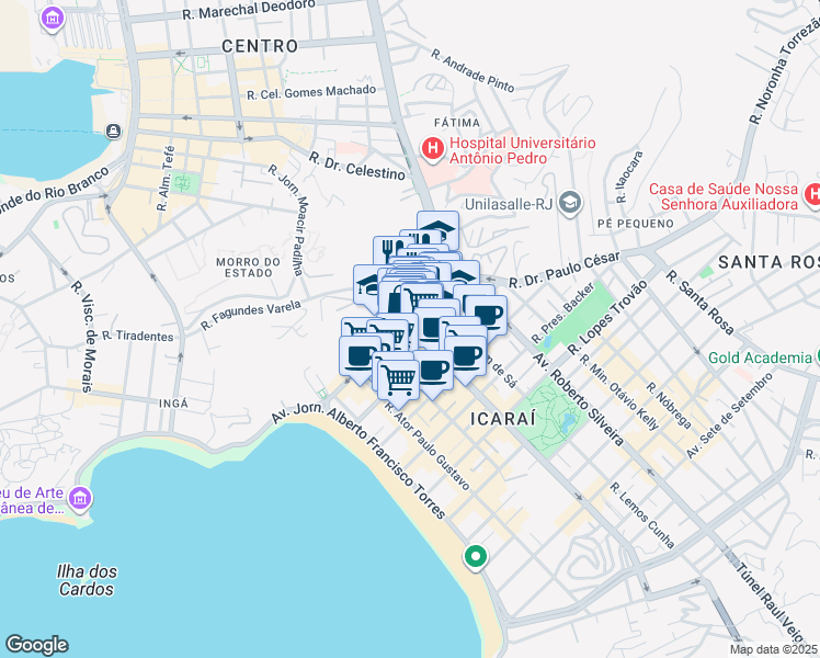 map of restaurants, bars, coffee shops, grocery stores, and more near 8 Rua Gavião Peixoto in Niterói