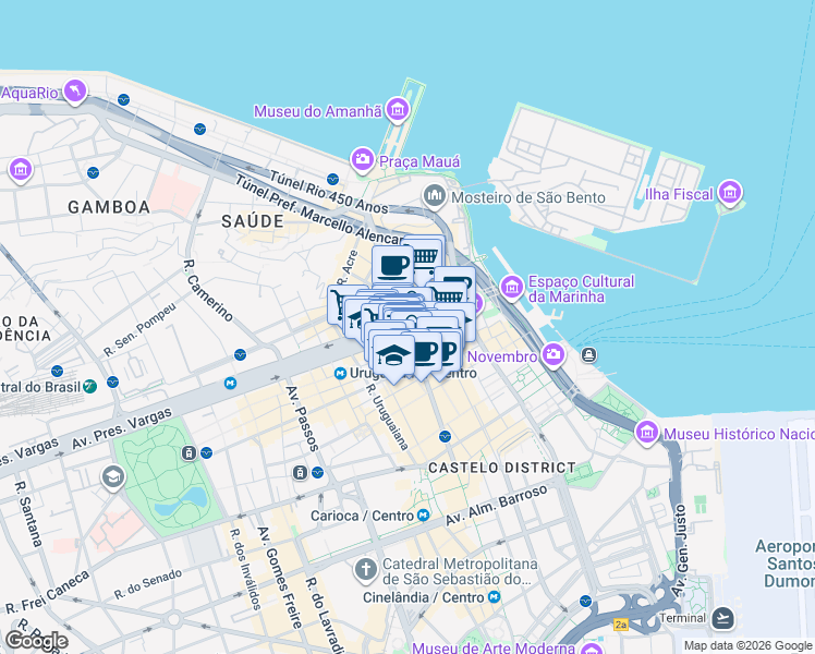 map of restaurants, bars, coffee shops, grocery stores, and more near Avenida Presidente Vargas in Rio de Janeiro