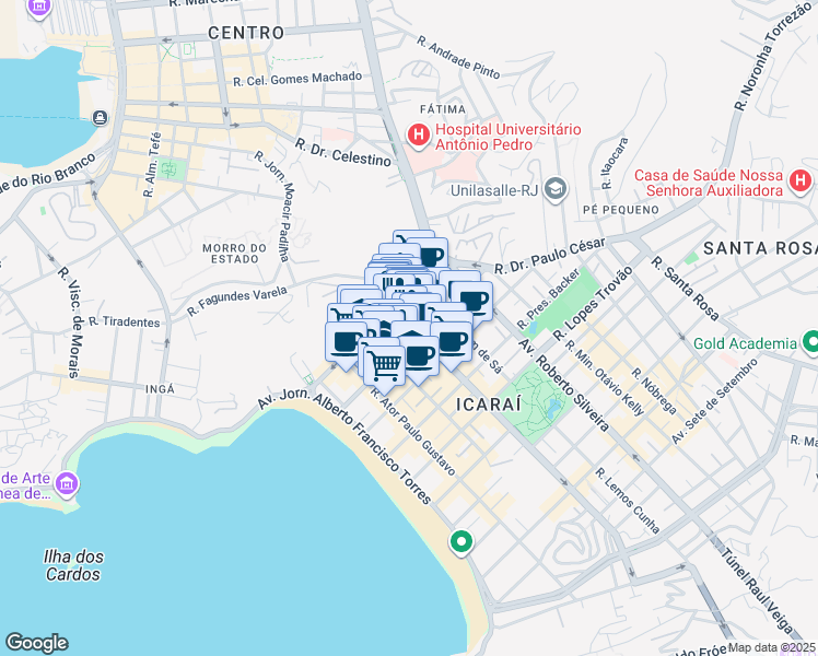 map of restaurants, bars, coffee shops, grocery stores, and more near 8 Rua Gavião Peixoto in Niterói
