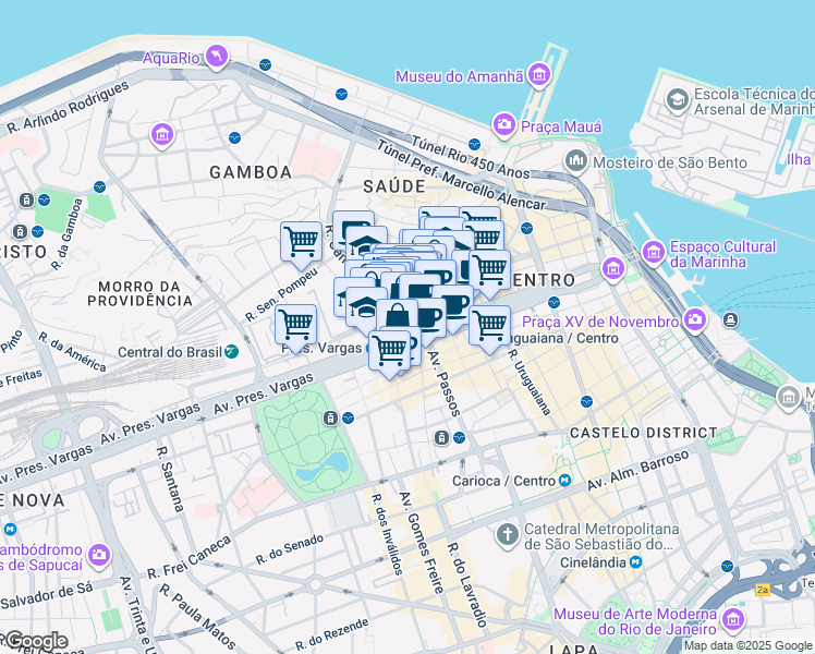 map of restaurants, bars, coffee shops, grocery stores, and more near 914 Avenida Presidente Vargas in Rio de Janeiro