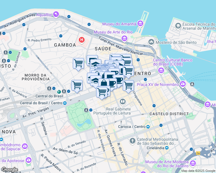 map of restaurants, bars, coffee shops, grocery stores, and more near 914 Avenida Presidente Vargas in Rio de Janeiro