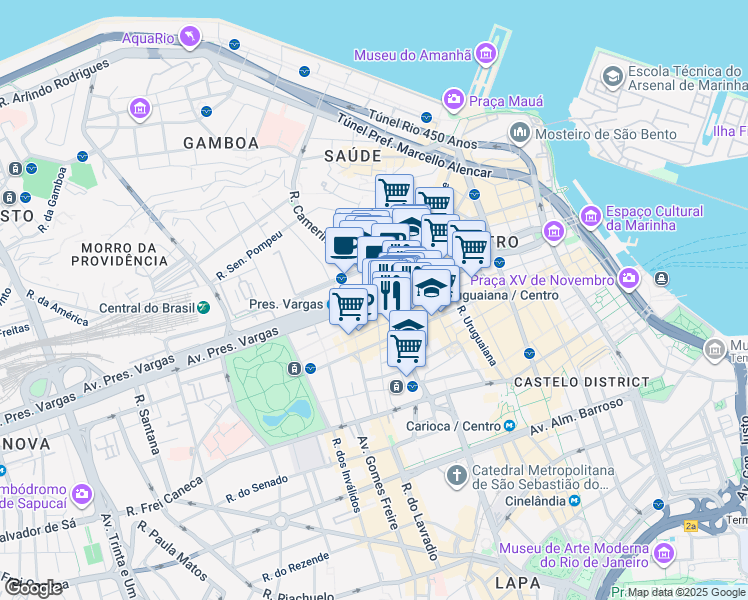 map of restaurants, bars, coffee shops, grocery stores, and more near 955 Avenida Presidente Vargas in Rio de Janeiro
