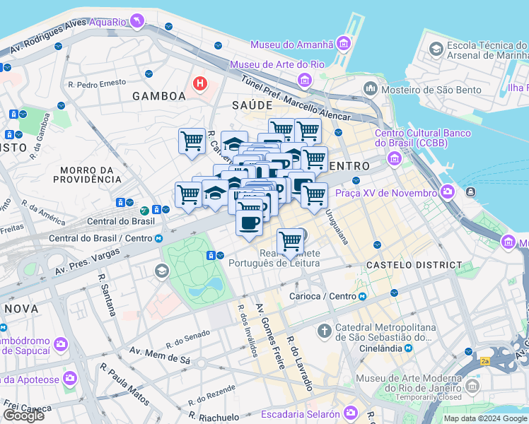 map of restaurants, bars, coffee shops, grocery stores, and more near 955 Avenida Presidente Vargas in Rio de Janeiro