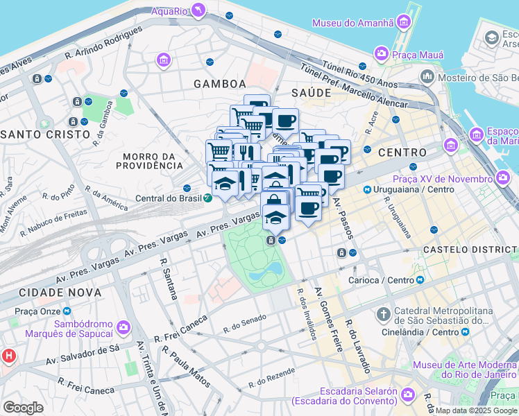 map of restaurants, bars, coffee shops, grocery stores, and more near Avenida Presidente Vargas in Rio de Janeiro
