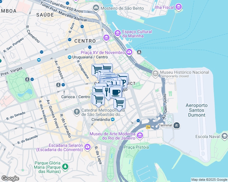 map of restaurants, bars, coffee shops, grocery stores, and more near 81 Avenida Almirante Barroso in Rio de Janeiro