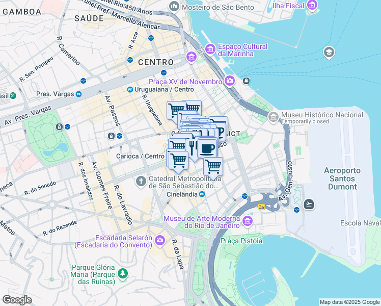 map of restaurants, bars, coffee shops, grocery stores, and more near 6 Avenida Almirante Barroso in Rio de Janeiro