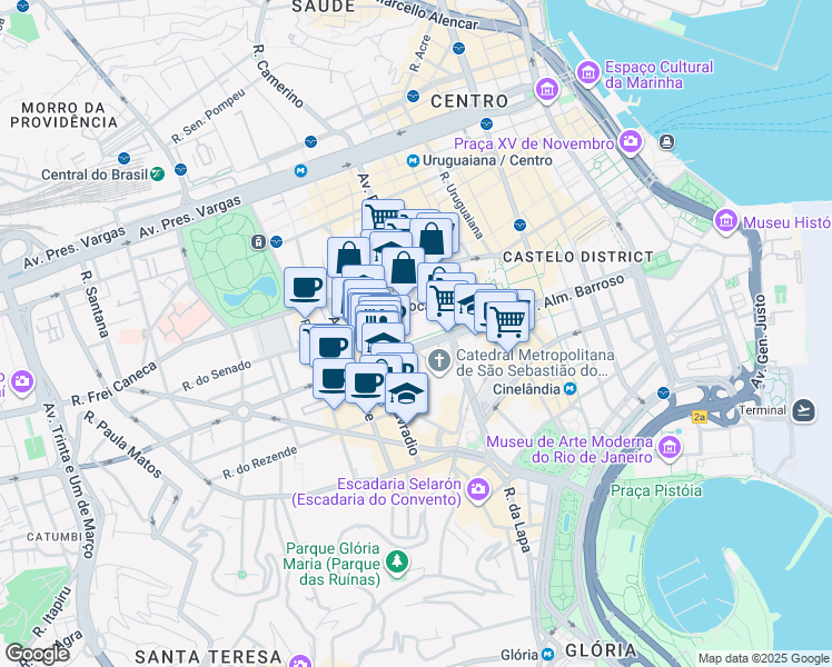 map of restaurants, bars, coffee shops, grocery stores, and more near 330 Avenida República do Chile in Rio de Janeiro