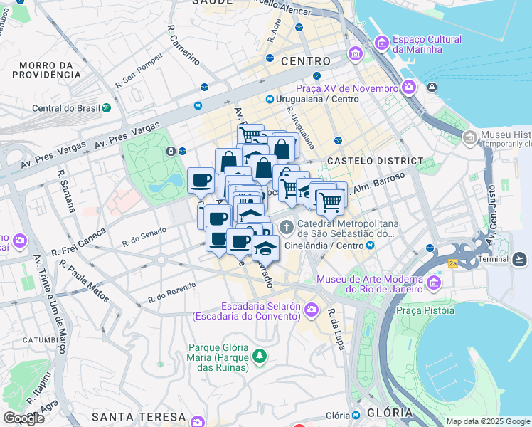 map of restaurants, bars, coffee shops, grocery stores, and more near 330 Avenida República do Chile in Rio de Janeiro