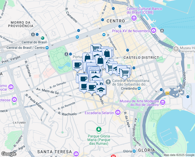 map of restaurants, bars, coffee shops, grocery stores, and more near 500 Avenida República do Chile in Rio de Janeiro