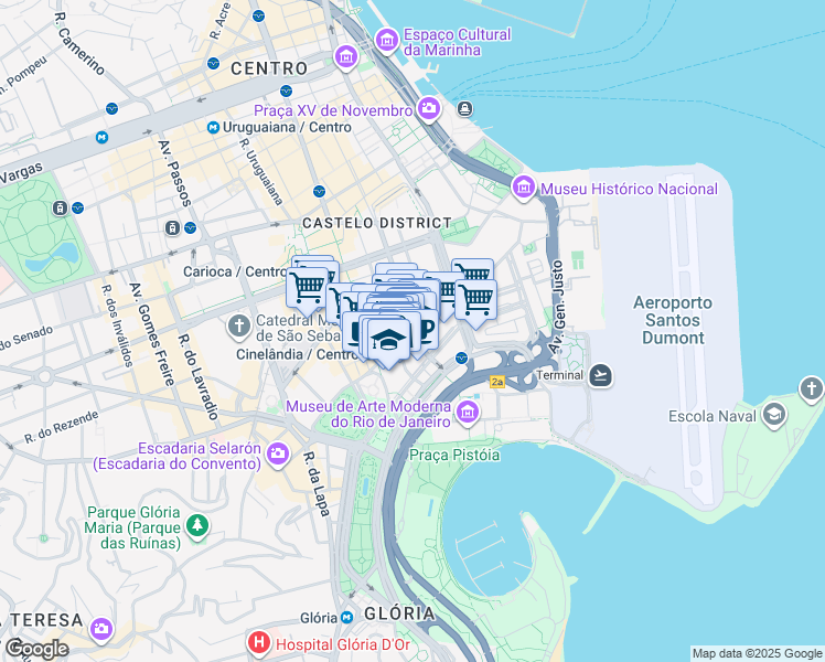 map of restaurants, bars, coffee shops, grocery stores, and more near 26 Avenida Graça Aranha in Rio de Janeiro
