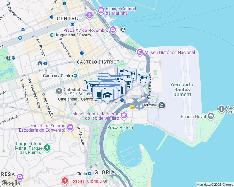 map of restaurants, bars, coffee shops, grocery stores, and more near 231 Avenida Presidente Wilson in Rio de Janeiro