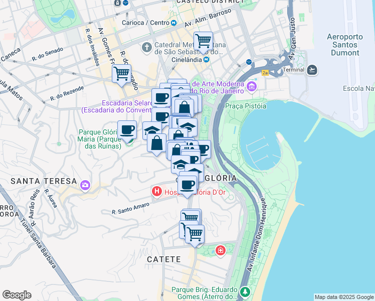 map of restaurants, bars, coffee shops, grocery stores, and more near 122 Rua da Glória in Rio de Janeiro