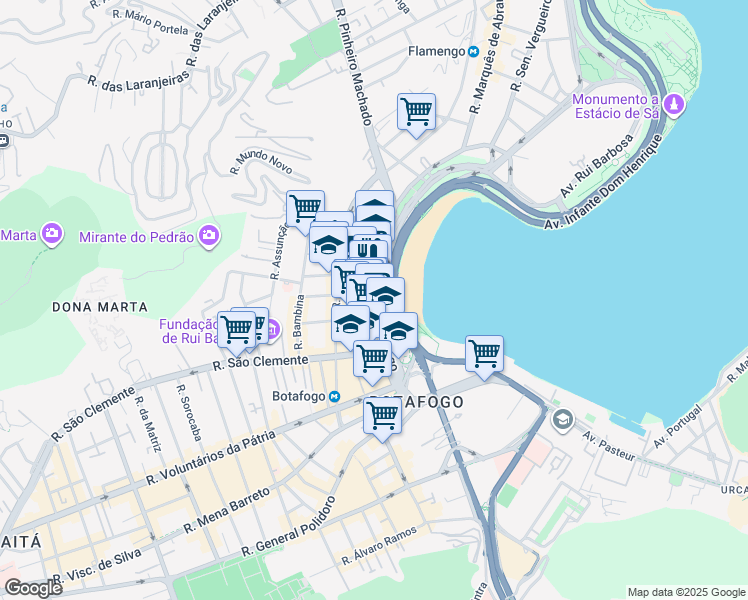map of restaurants, bars, coffee shops, grocery stores, and more near 374 Praia de Botafogo in Rio de Janeiro