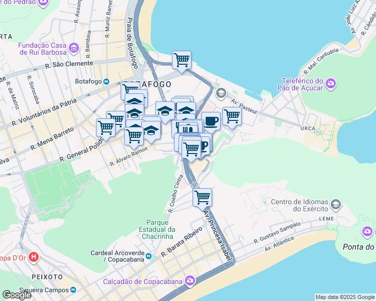 map of restaurants, bars, coffee shops, grocery stores, and more near 116 Rua Lauro Müller in Rio de Janeiro