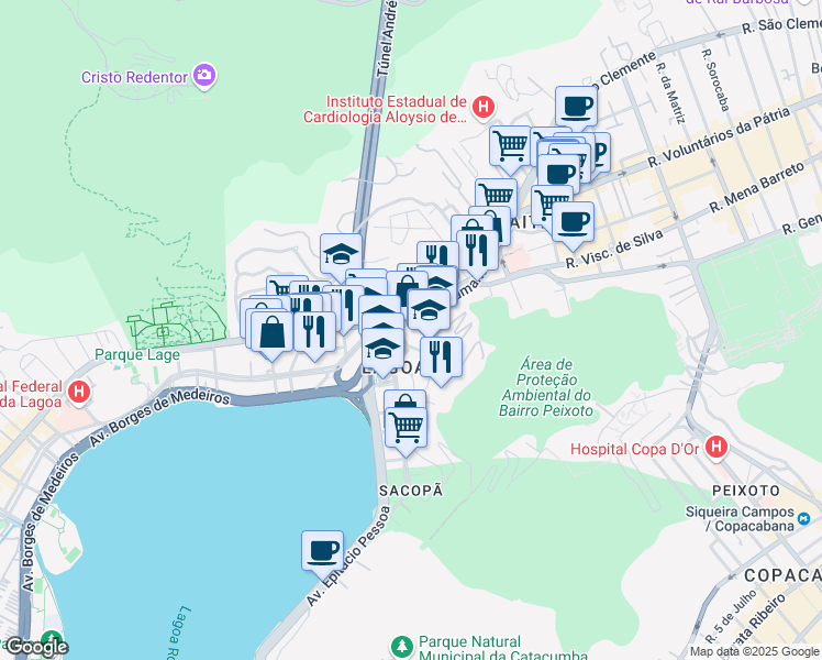 map of restaurants, bars, coffee shops, grocery stores, and more near 275 Rua Humaitá in Rio de Janeiro