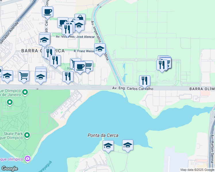 map of restaurants, bars, coffee shops, grocery stores, and more near Avenida Embaixador Abelardo Bueno in Rio de Janeiro
