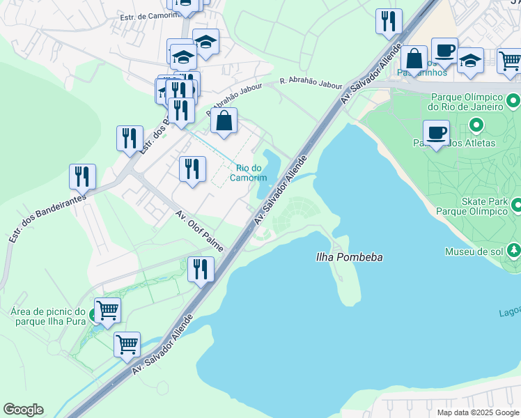 map of restaurants, bars, coffee shops, grocery stores, and more near 500 Avenida Salvador Allende in Rio de Janeiro