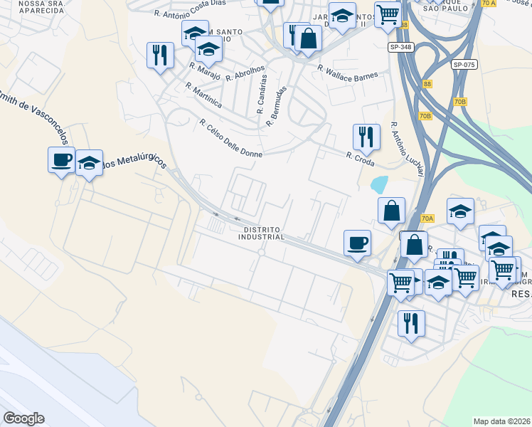 map of restaurants, bars, coffee shops, grocery stores, and more near 700 Avenida Mercedes Benz in Campinas