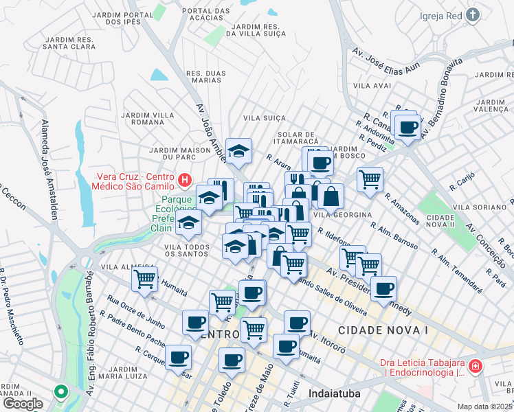 map of restaurants, bars, coffee shops, grocery stores, and more near 2035 Avenida Engenheiro Fábio Roberto Barnabé in Indaiatuba