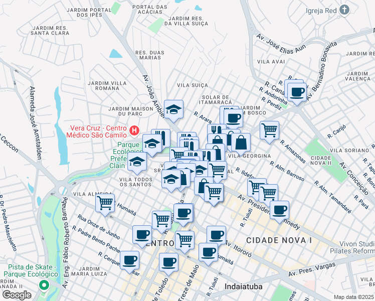 map of restaurants, bars, coffee shops, grocery stores, and more near 2035 Avenida Engenheiro Fábio Roberto Barnabé in Indaiatuba