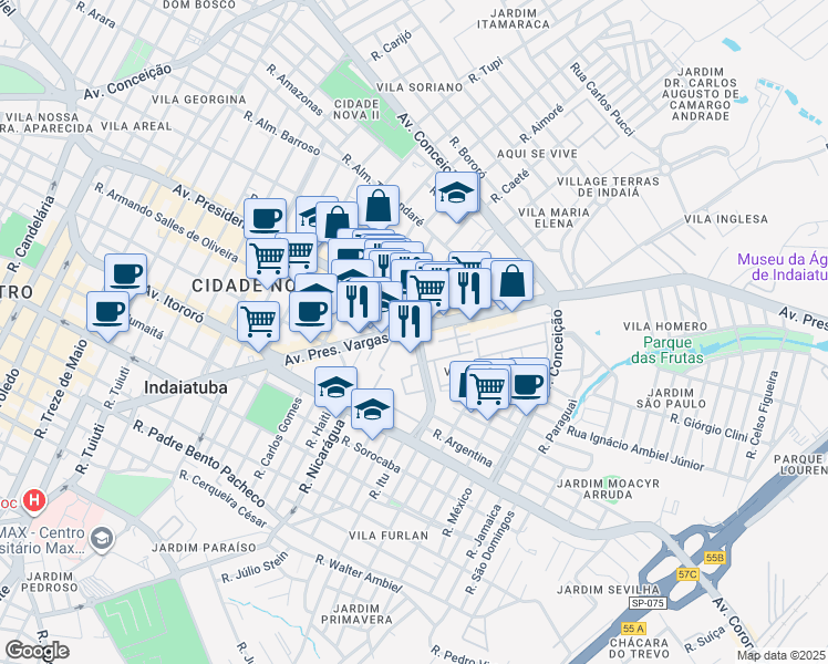 map of restaurants, bars, coffee shops, grocery stores, and more near 1264 Avenida Presidente Vargas in Indaiatuba
