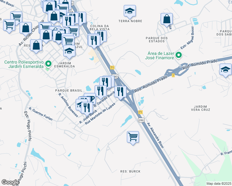 map of restaurants, bars, coffee shops, grocery stores, and more near 53 Avenida José Nicolau Estabile in Louveira