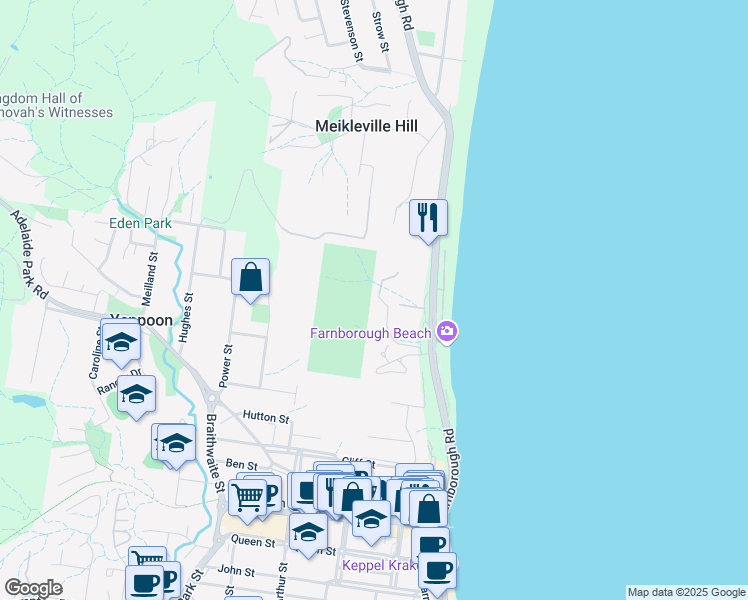 map of restaurants, bars, coffee shops, grocery stores, and more near 15 Gus Moore Street in Yeppoon