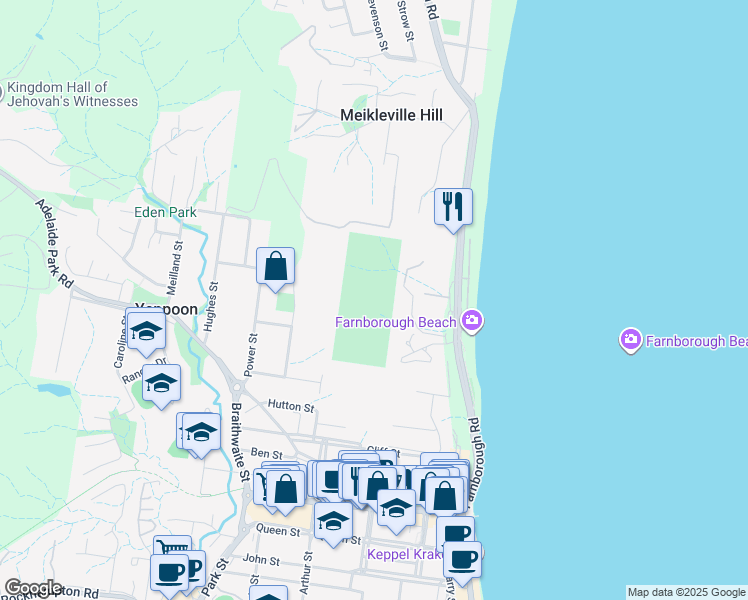 map of restaurants, bars, coffee shops, grocery stores, and more near 15 Gus Moore Street in Yeppoon