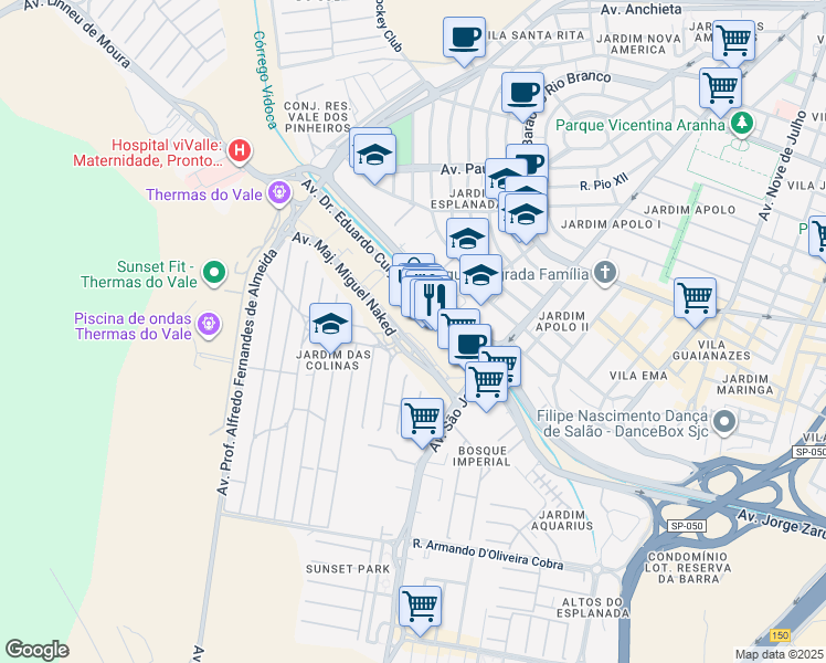 map of restaurants, bars, coffee shops, grocery stores, and more near 2200 Avenida São João in São José dos Campos