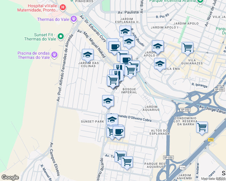map of restaurants, bars, coffee shops, grocery stores, and more near 2200 Avenida São João in São José dos Campos
