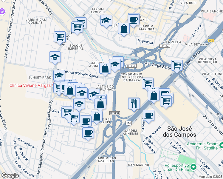 map of restaurants, bars, coffee shops, grocery stores, and more near 500 Avenida Florestan Fernandes in São José dos Campos