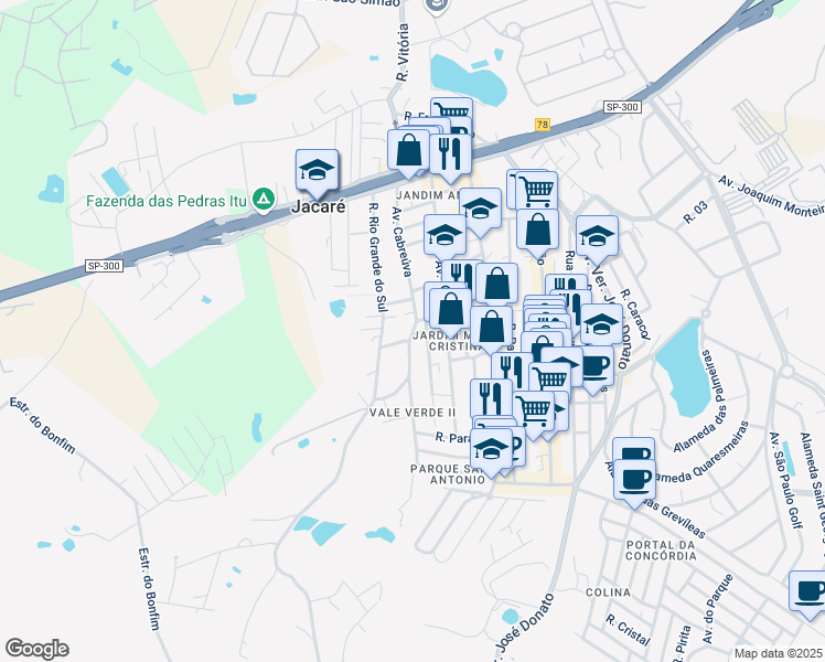 map of restaurants, bars, coffee shops, grocery stores, and more near in Cabreúva