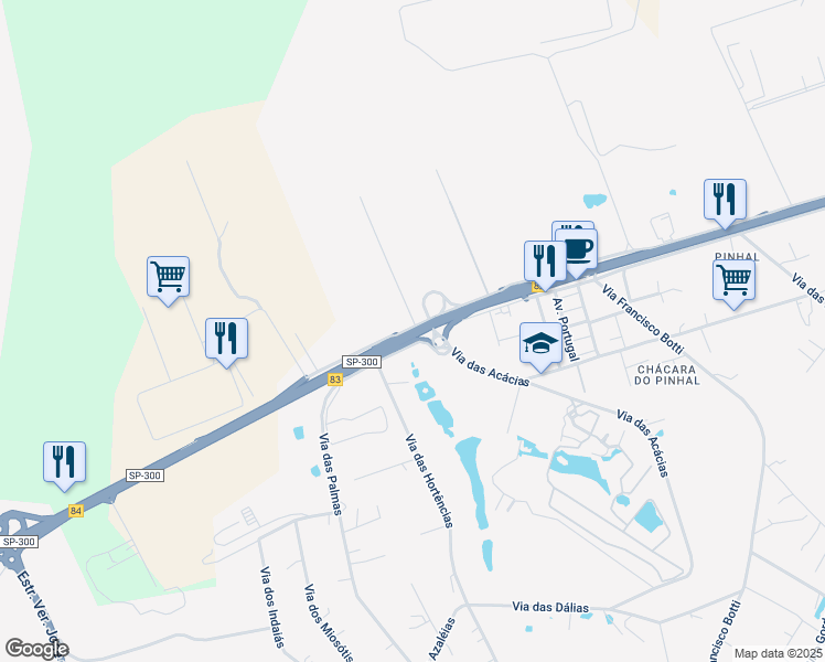 map of restaurants, bars, coffee shops, grocery stores, and more near Rodovia Dom Gabriel Paulino Bueno Couto in Cabreúva