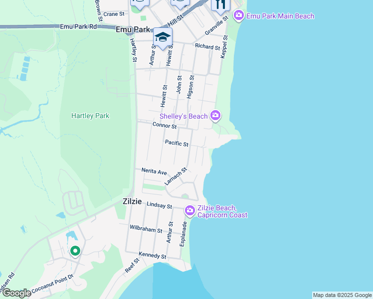 map of restaurants, bars, coffee shops, grocery stores, and more near 20 Larnach Street in Zilzie