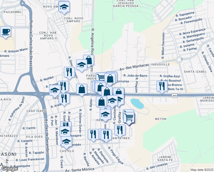 map of restaurants, bars, coffee shops, grocery stores, and more near 235 Rua Condor in Londrina