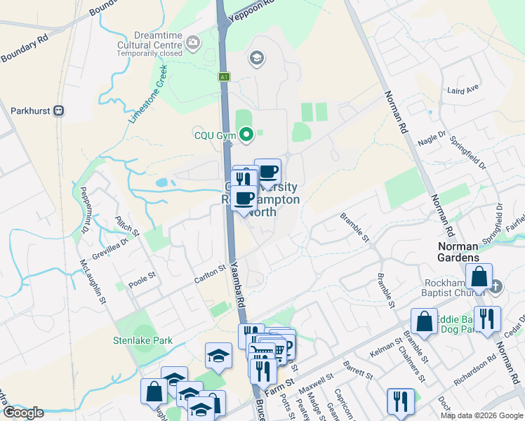 map of restaurants, bars, coffee shops, grocery stores, and more near in Norman Gardens