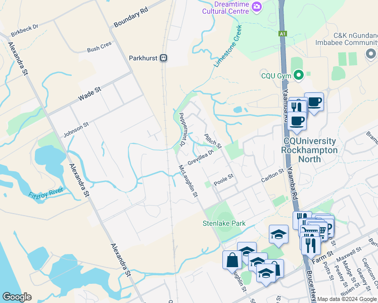map of restaurants, bars, coffee shops, grocery stores, and more near 9 Banksia Place in Kawana