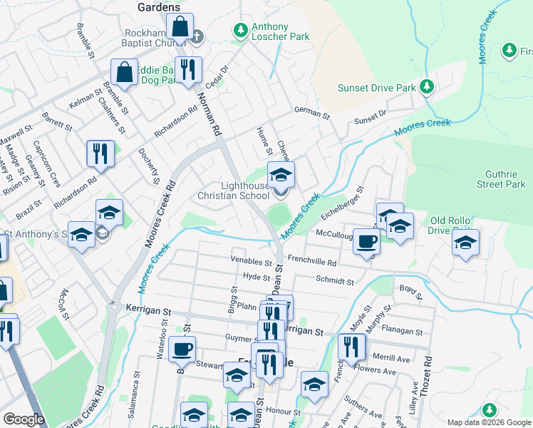 map of restaurants, bars, coffee shops, grocery stores, and more near 460 Norman Road in Norman Gardens