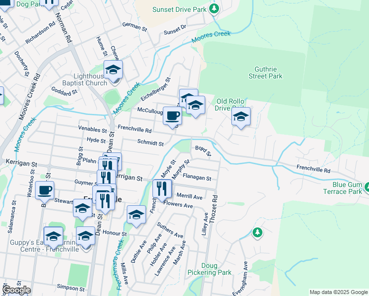 map of restaurants, bars, coffee shops, grocery stores, and more near 437 Moyle Street in Frenchville