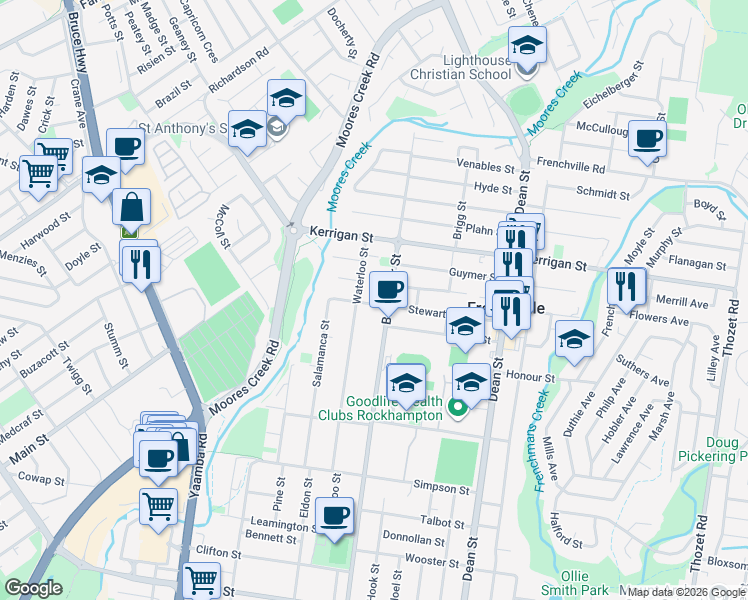 map of restaurants, bars, coffee shops, grocery stores, and more near 117 Stewart Street in Frenchville
