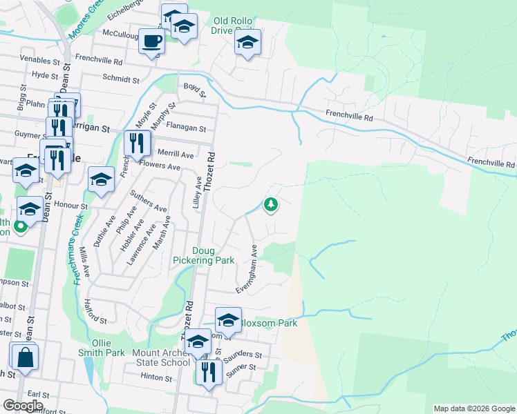 map of restaurants, bars, coffee shops, grocery stores, and more near in The Common