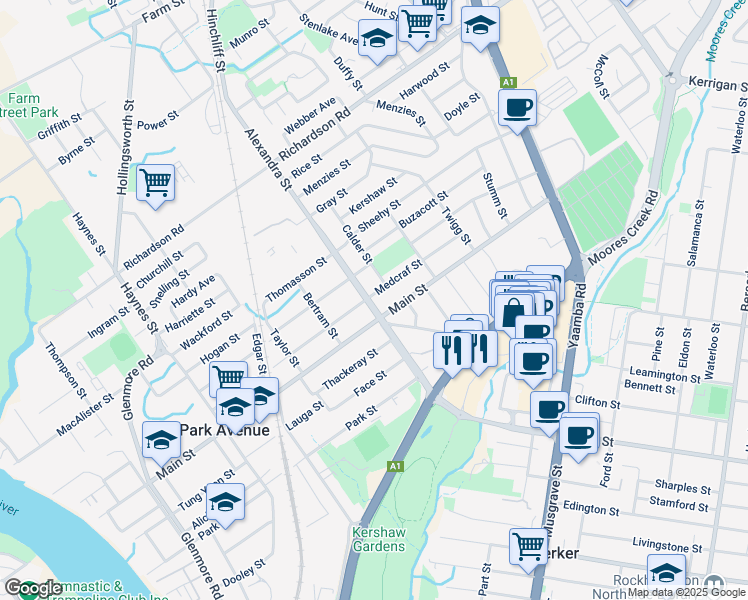 map of restaurants, bars, coffee shops, grocery stores, and more near 28 Alexandra Street in Park Avenue