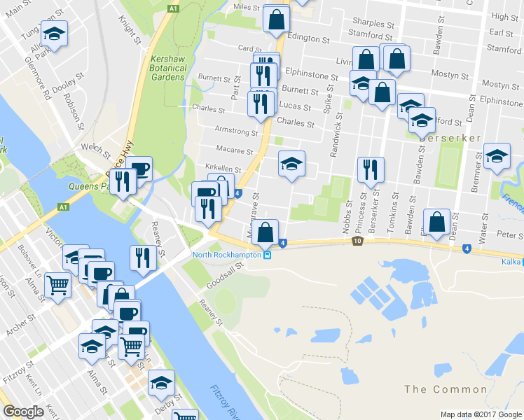 map of restaurants, bars, coffee shops, grocery stores, and more near 54 Fitzpatrick Street in Berserker
