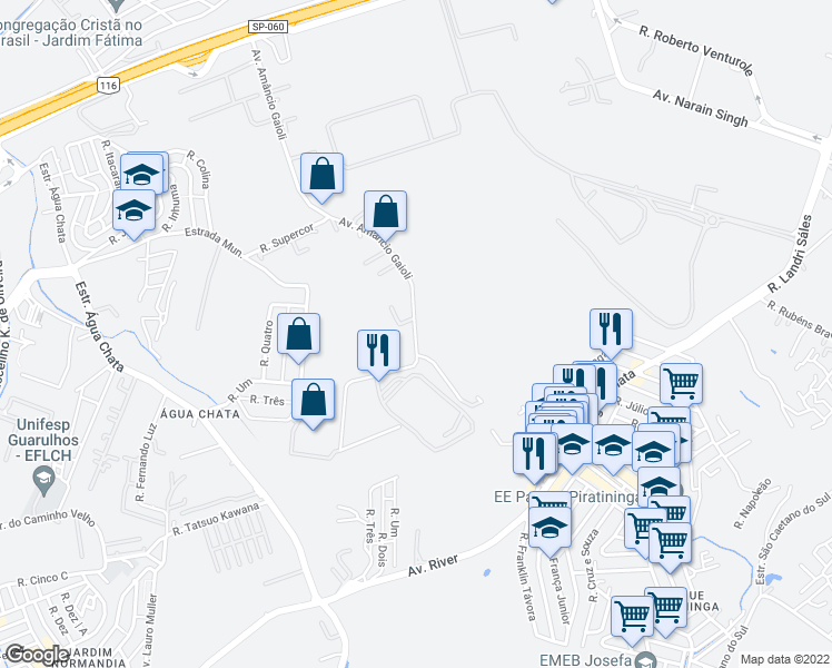 map of restaurants, bars, coffee shops, grocery stores, and more near 1315 Avenida Amâncio Gaioli in Guarulhos